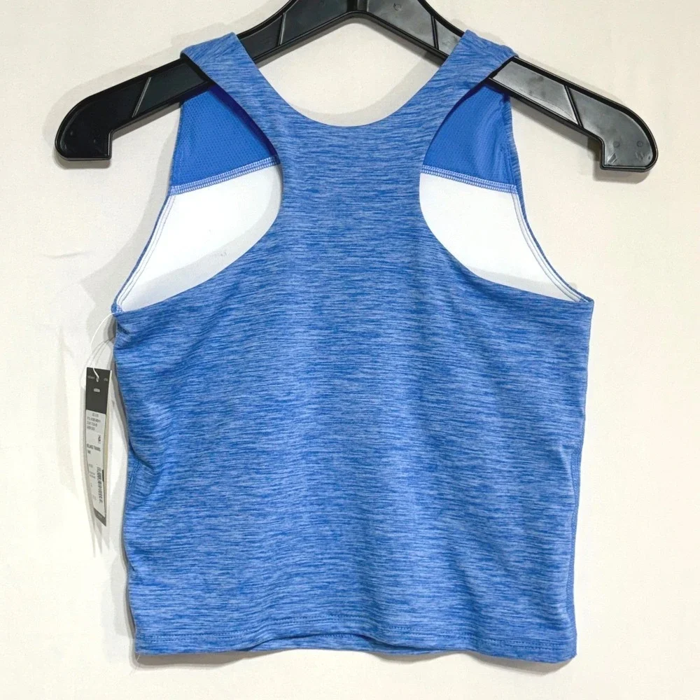 Adidas Girls XL 16 Melange Athletic Training Tank Top Blue Heather Tight Fit NEW